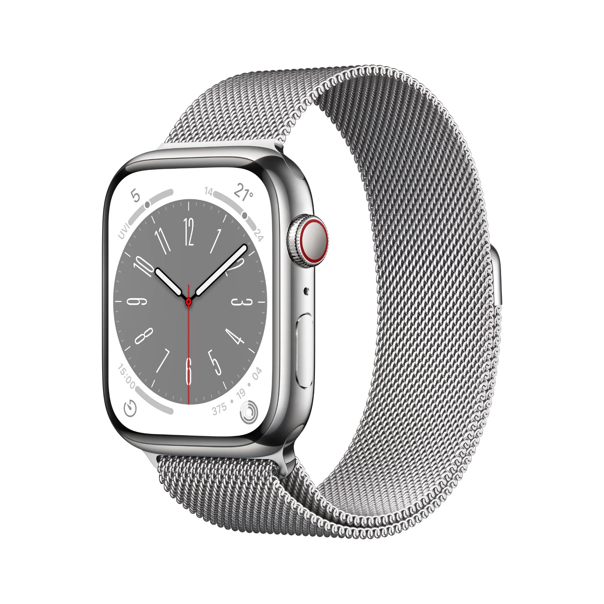 Apple Watch Series 8 45mm Silver Stainless Steel Case GPS + Cellular Milanese Loop